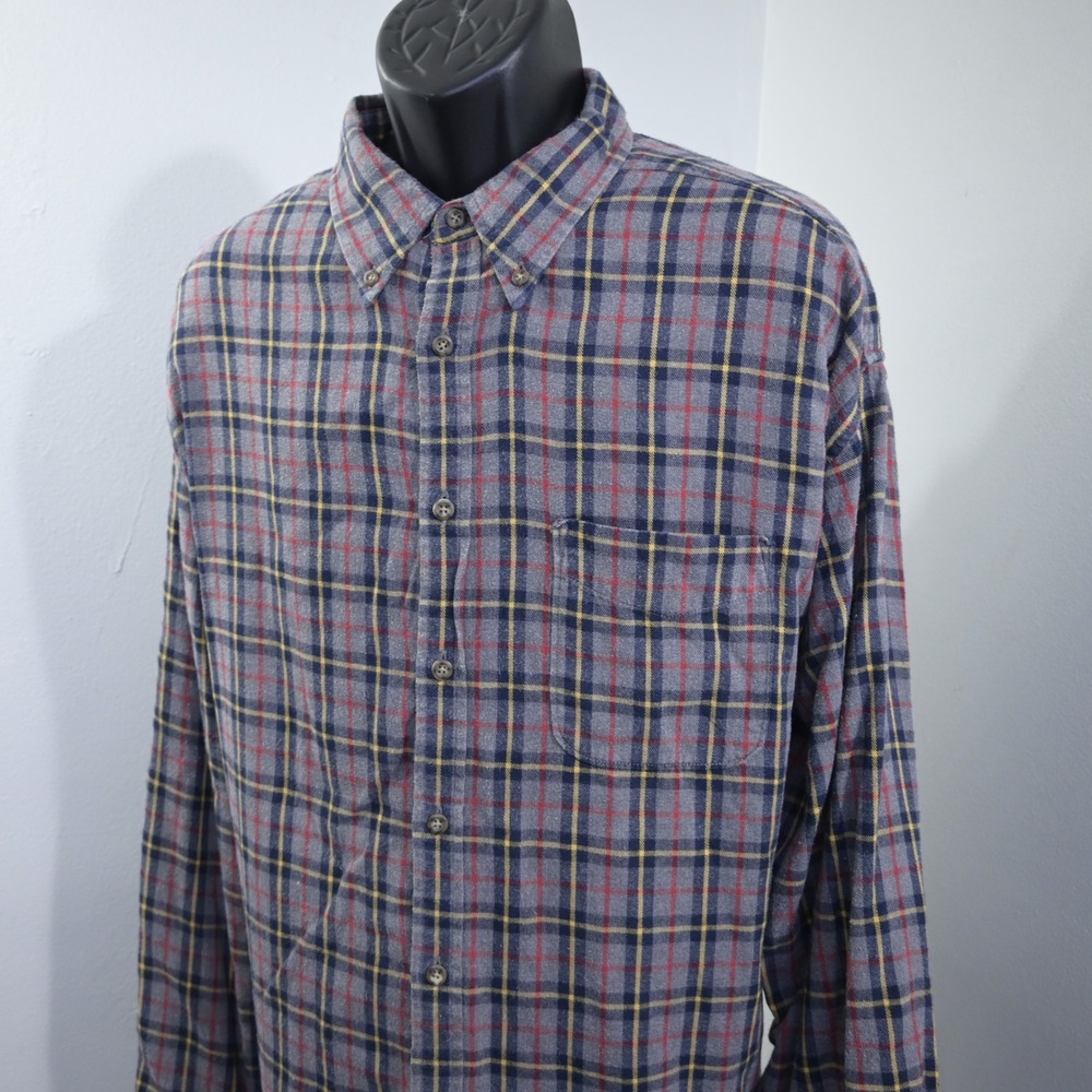 J.Crew Button Up Flannel Shirt Mens XL Gray Plaid Long Sleeve Heavy Cotton